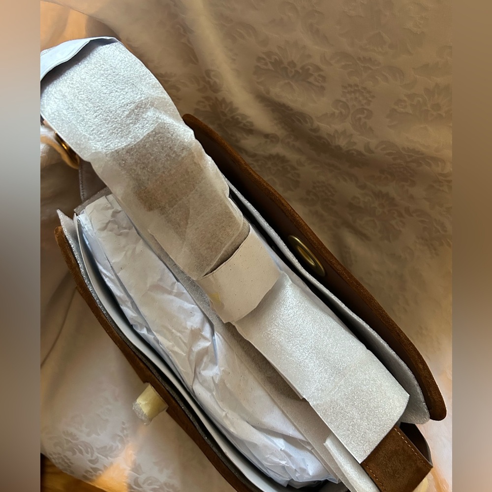 Coach Brown Suede Crossbody Haversack with Gold Hardware - Picture 9 of 14